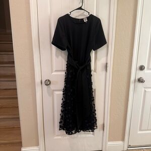 Anne Klein Black Midi Dress with Textured Detail